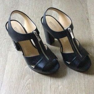 Michael Kors Barkley lock leather platform sandal, black, 6.5 women’s heel